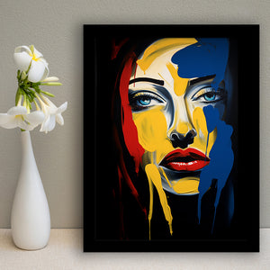 Expressionist Woman Face Mixed Colorful, Painting Art, Framed Art Prints Wall Decor