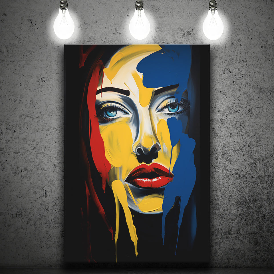 Expressionist Woman Face Mixed Colorful, Painting Art, Canvas Prints Wall Art Home Decor