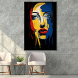 Expressionist Woman Face Mixed Colorful,Framed Canvas Prints,Floating Frame, Wall Art Home Decor
