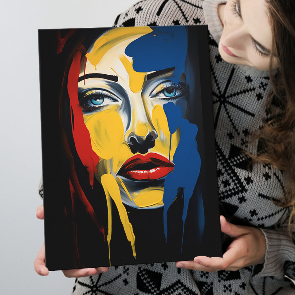 Expressionist Woman Face Mixed Colorful, Painting Art, Canvas Prints Wall Art Home Decor