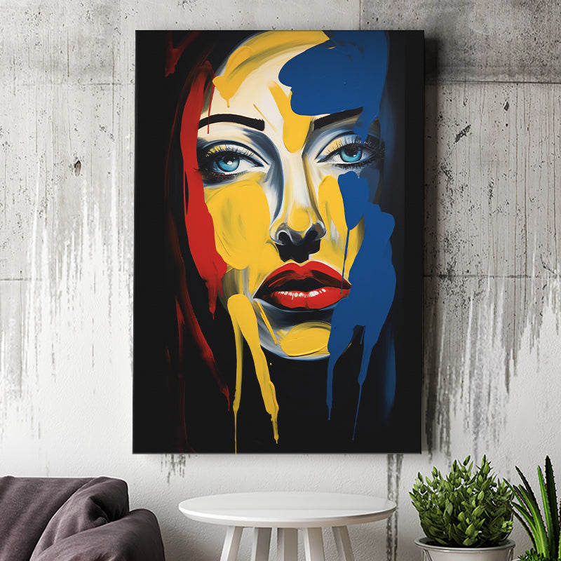 Expressionist Woman Face Mixed Colorful, Painting Art, Canvas Prints Wall Art Home Decor