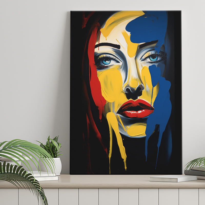 Expressionist Woman Face Mixed Colorful, Painting Art, Canvas Prints Wall Art Home Decor