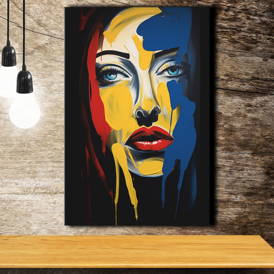Expressionist Woman Face Mixed Colorful, Painting Art, Canvas Prints Wall Art Home Decor