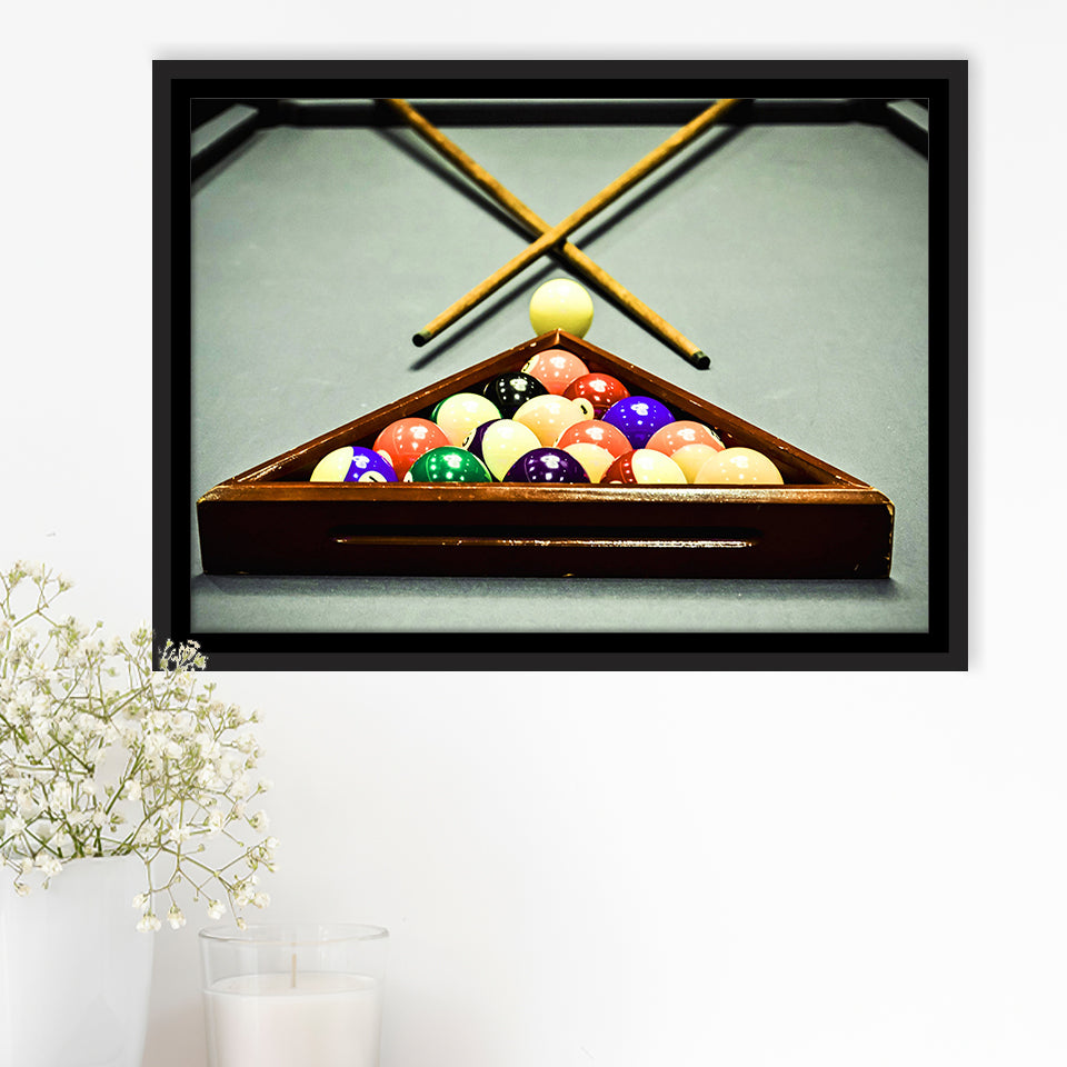 Extra Large Billiards, Billiards Framed Canvas Prints Wall Art Decor, Black Floating Frame