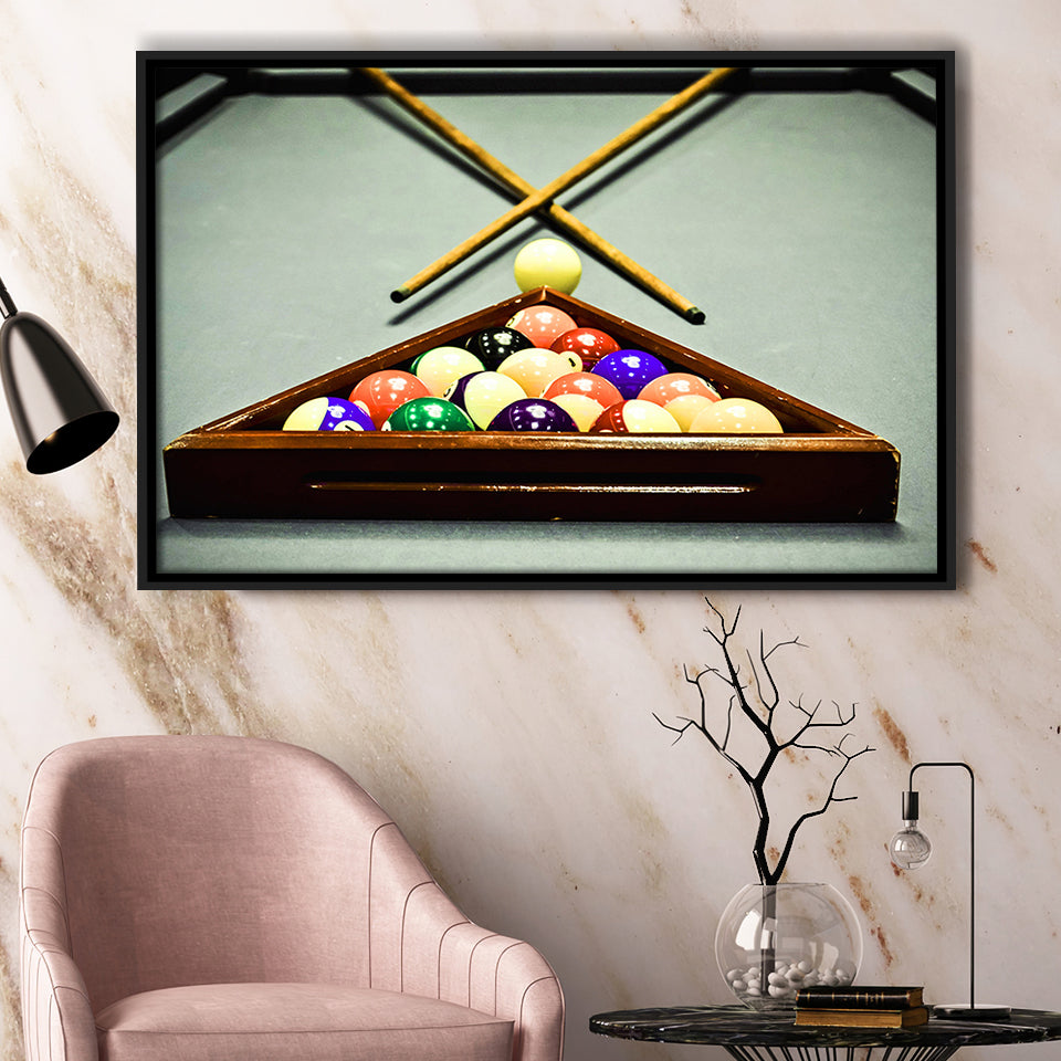 Extra Large Billiards, Billiards Framed Canvas Prints Wall Art Decor, Black Floating Frame