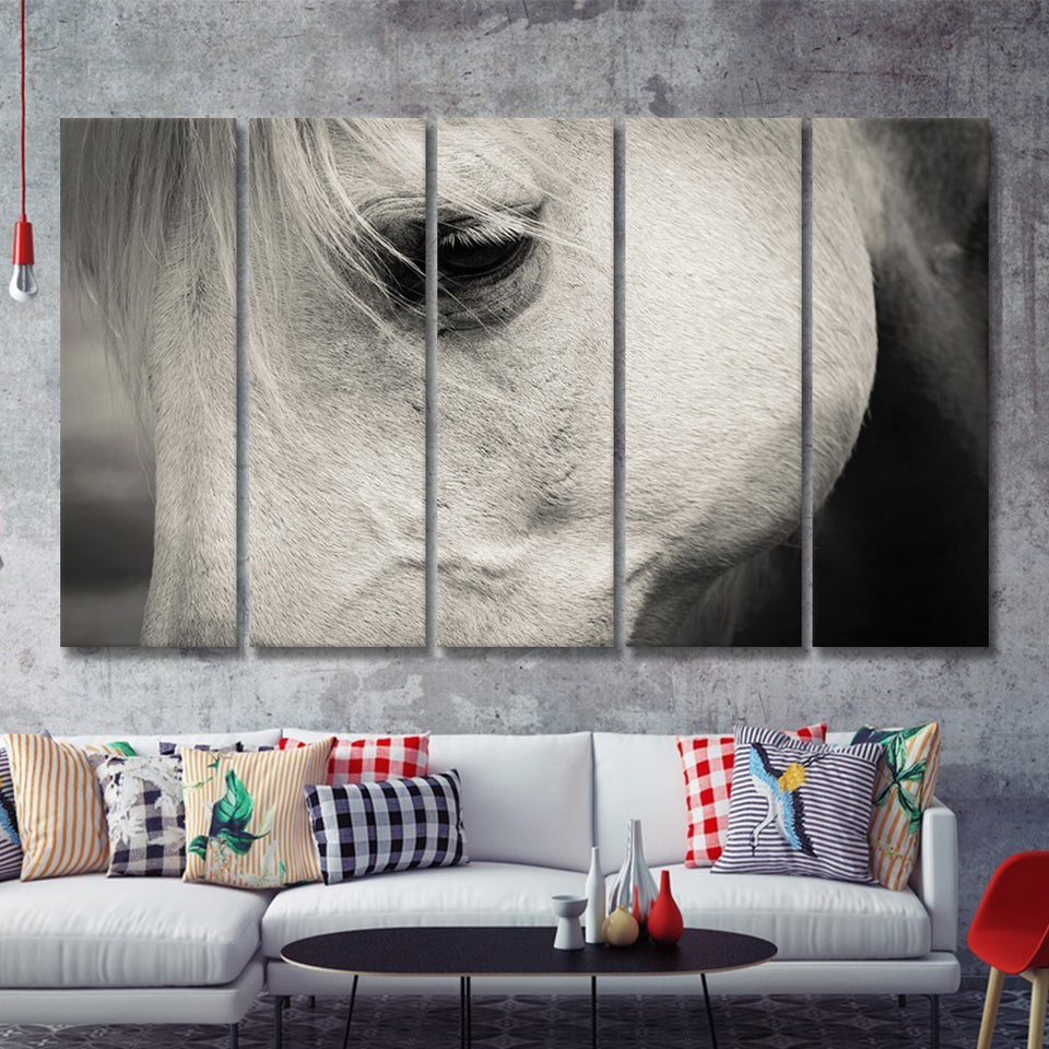 Eye White Horse 5 Piece B Canvas Prints Wall Art Decor - Painting Canvas, Multi Panels