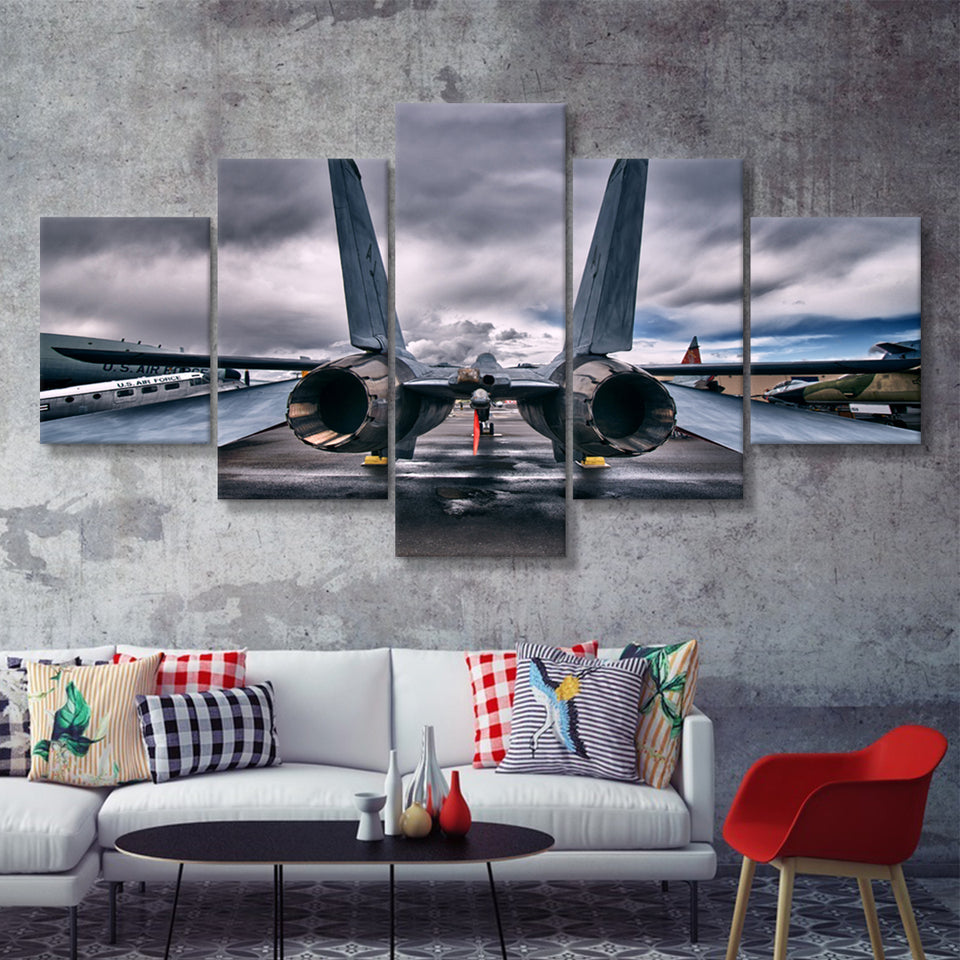F 14 Tomcat Fighter Jet Wall Print United States Navy 5 Piece Canvas Prints Wall Art Decor - Painting Canvas, Multi Panels