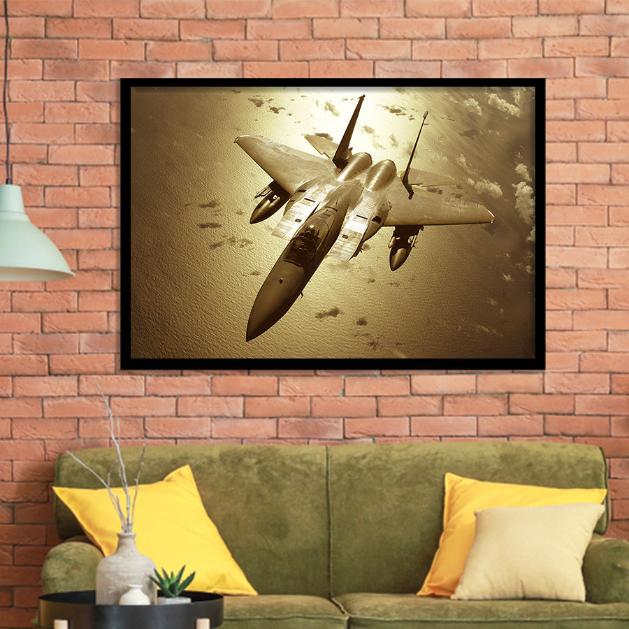 F 15 Eagle Plane Canvas Fighter Squadron Aircraft Framed Art Prints Wall Decor - Painting Art, Framed Picture, Ready to Hang