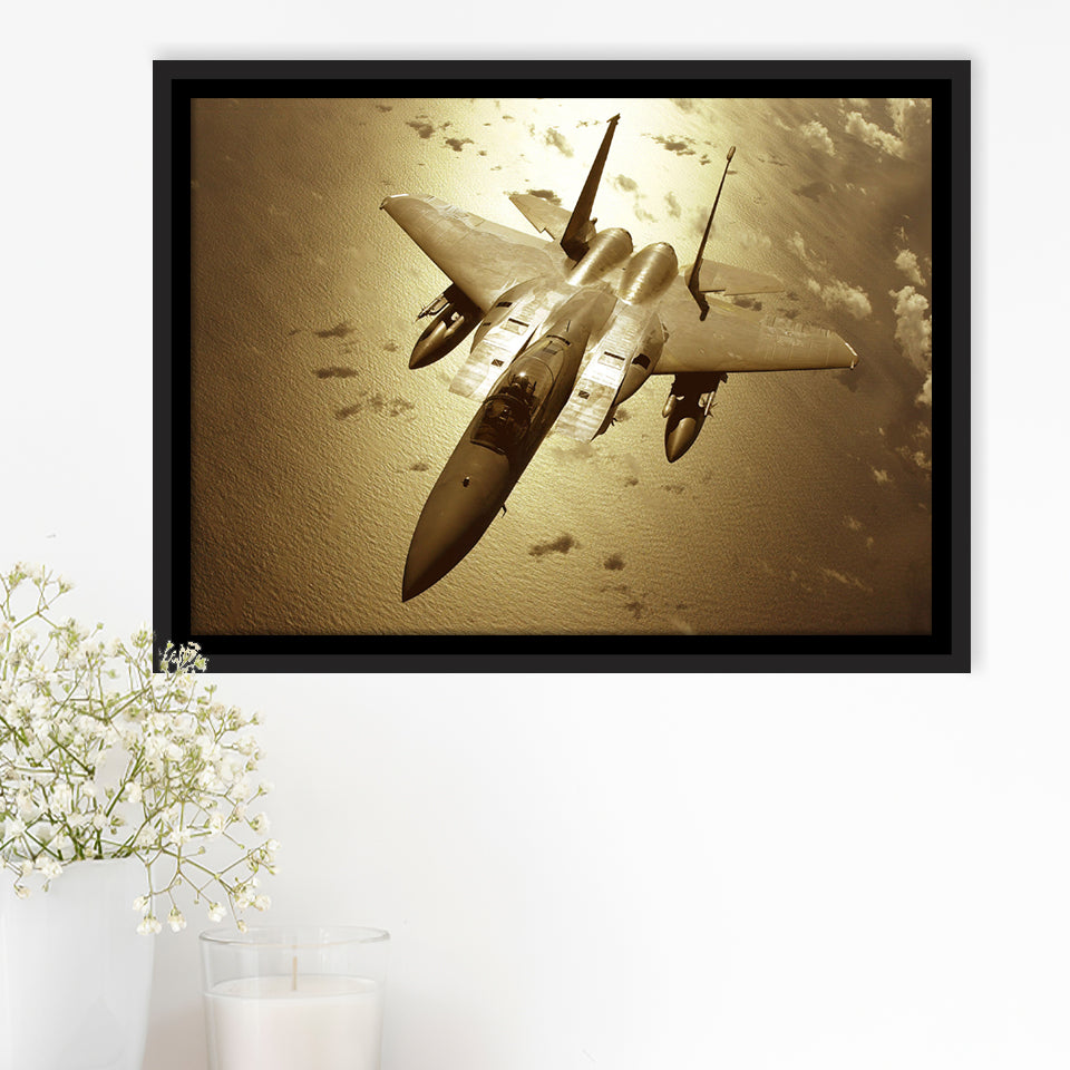 F 15 Eagle Plane Canvas Fighter Squadron Aircraft Framed Canvas Prints Wall Art Decor - Painting Canvas, Black Framed Picture