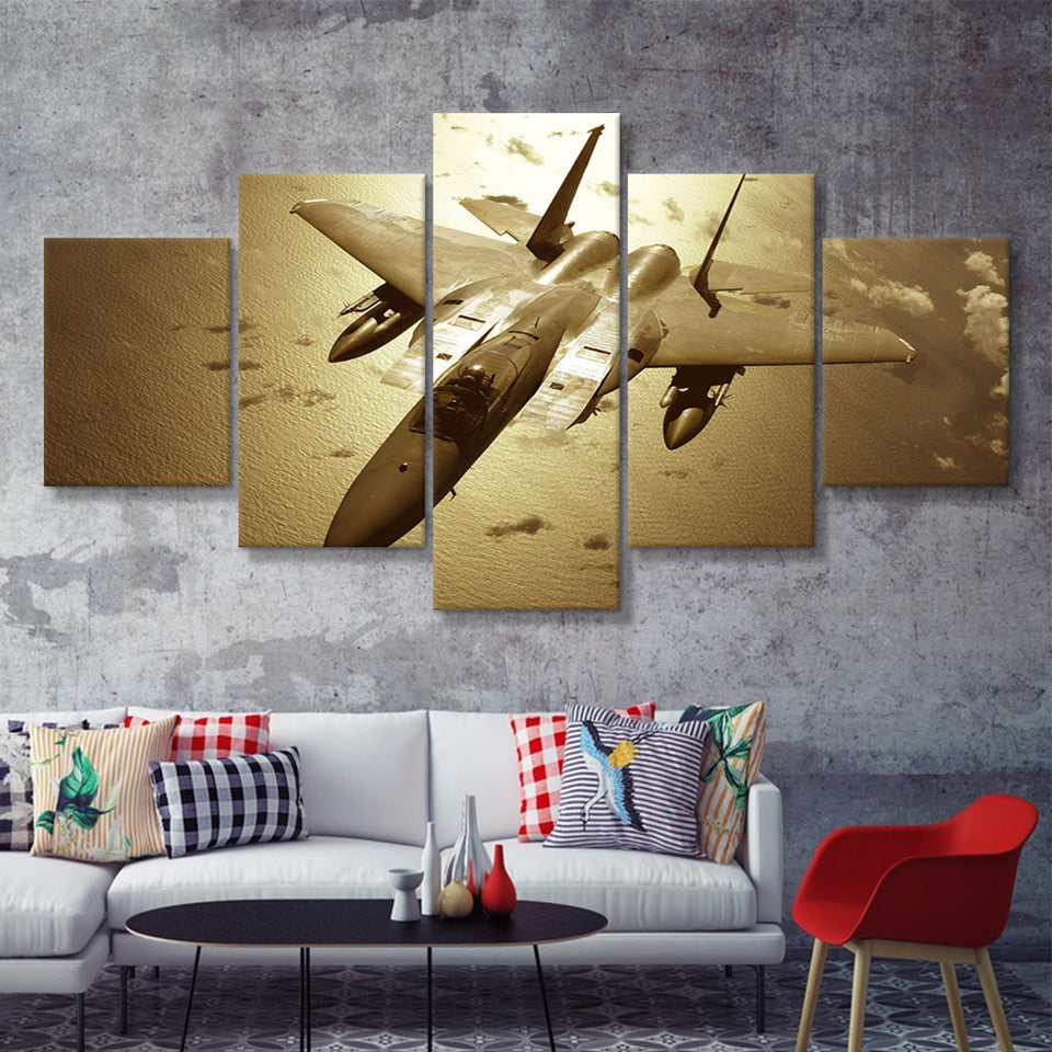 F 15 Eagle Plane Canvas Fighter Squadron Aircraft 5 Piece Canvas Prints Wall Art Decor - Painting Canvas, Multi Panels