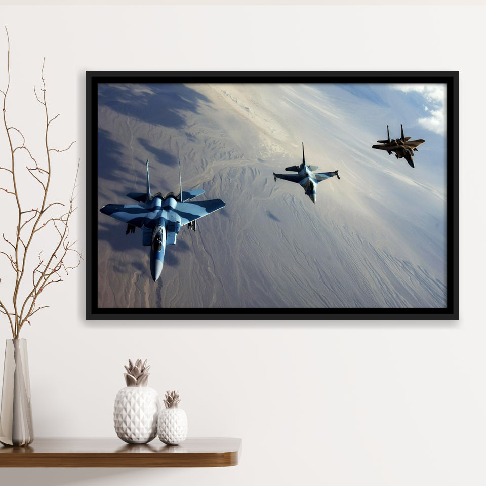 F 15S And An F 16 Image Aircraft Lovers Group Framed Canvas Prints Wall Art Decor - Painting Canvas, Black Framed Picture