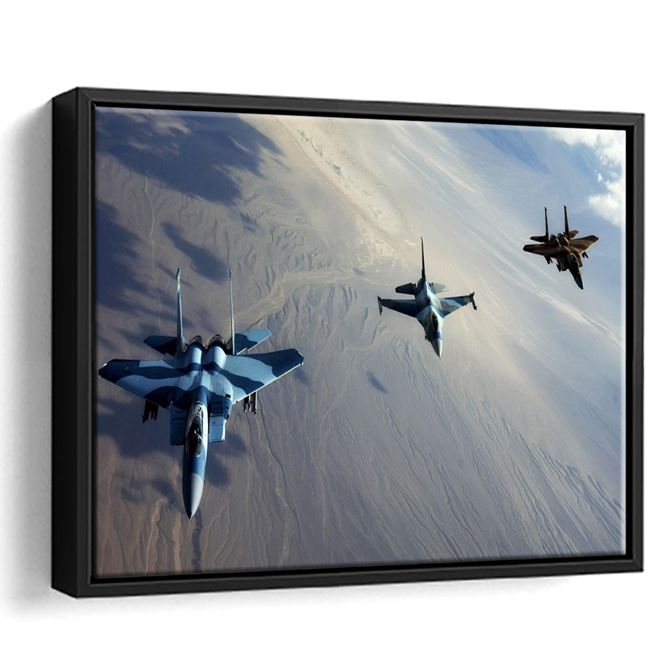 F 15S And An F 16 Image Aircraft Lovers Group Framed Canvas Prints Wall Art Decor - Painting Canvas, Black Framed Picture