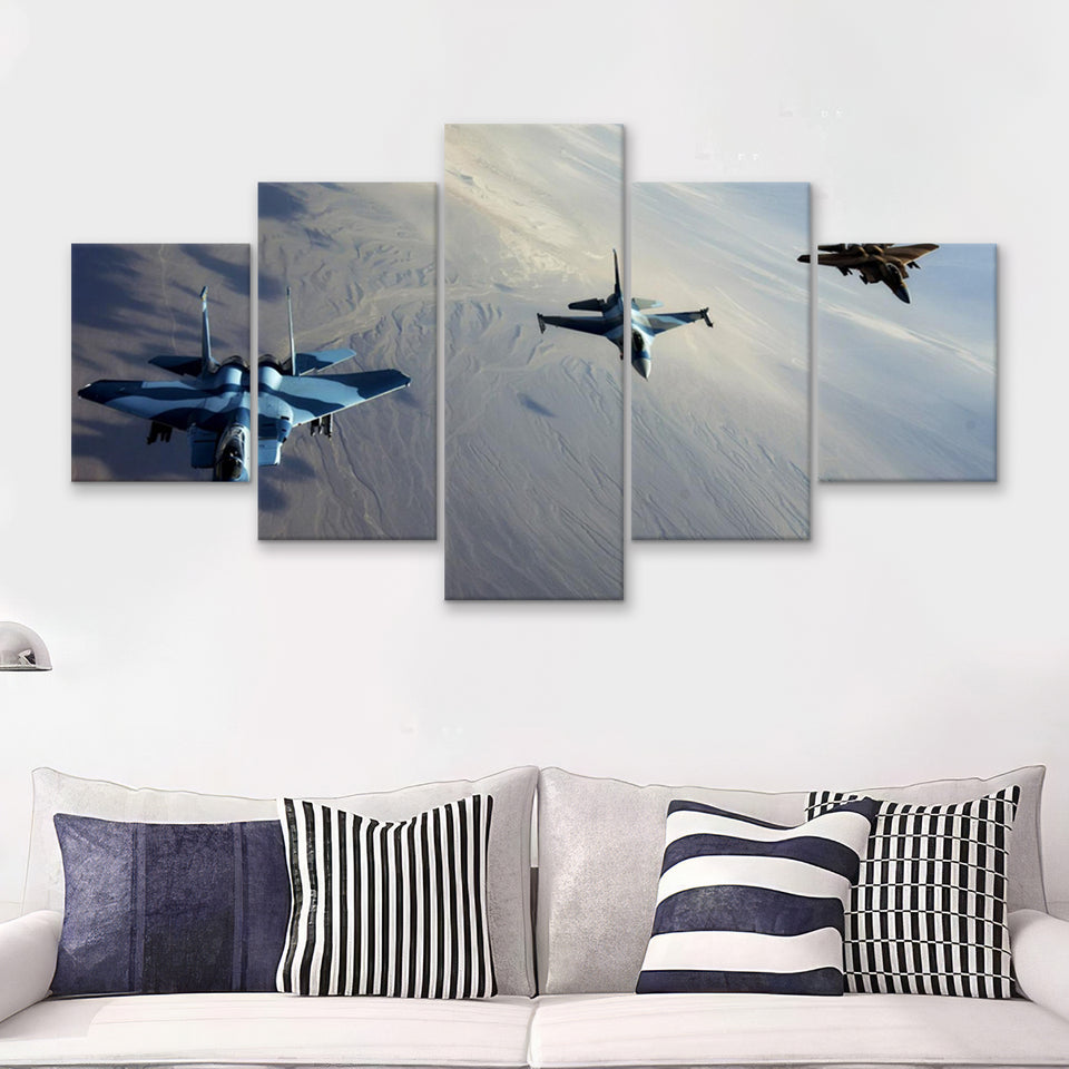 F 15S And An F 16 Image Aircraft Lovers Group 5 Piece Canvas Prints Wall Art Decor - Painting Canvas, Multi Panels