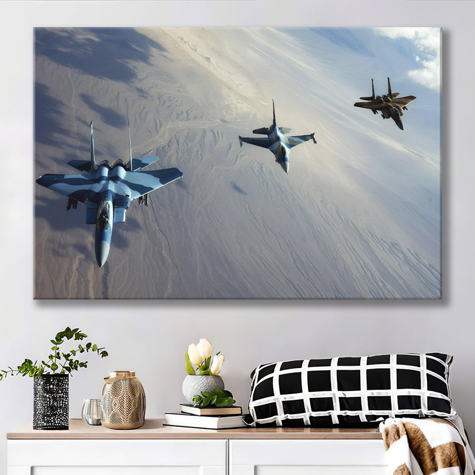 F 15S And An F 16 Image Aircraft Lovers Group Canvas Prints Wall Art Decor - Painting Canvas, Art Prints, Ready to Hang