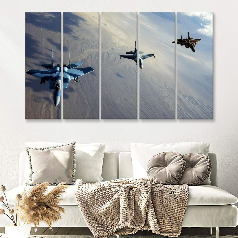 F 15S And An F 16 Image Aircraft Lovers Group 5 Piece B Canvas Prints Wall Art Decor - Painting Canvas, Multi Panels