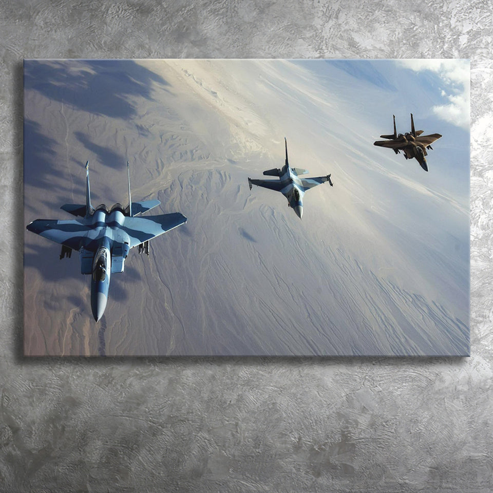 F 15S And An F 16 Image Aircraft Lovers Group Canvas Prints Wall Art Decor - Painting Canvas, Art Prints, Ready to Hang