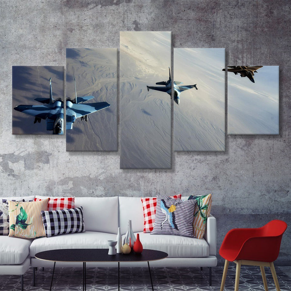 F 15S And An F 16 Image Aircraft Lovers Group 5 Piece Canvas Prints Wall Art Decor - Painting Canvas, Multi Panels