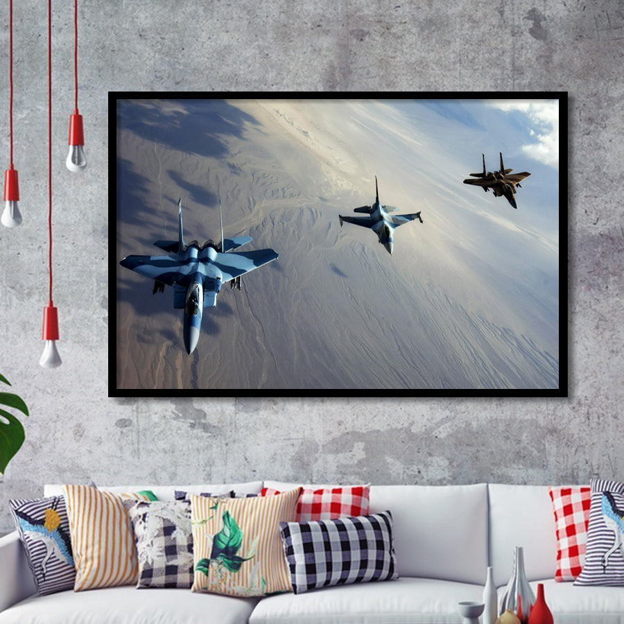 F 15S And An F 16 Image Aircraft Lovers Group Framed Art Prints Wall Decor - Painting Art, Framed Picture, Ready to Hang