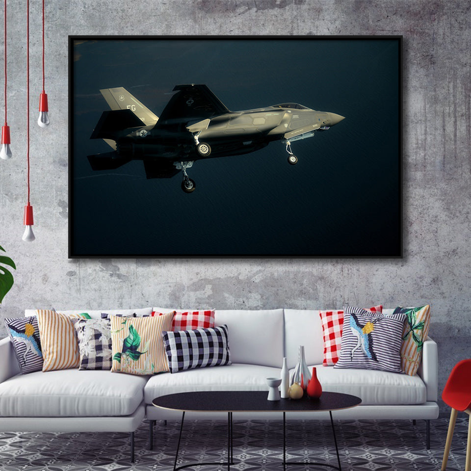 F 35A From The 33Rd Fighter Wing At Eglin Air Force Base Framed Canvas Prints Wall Art Decor - Painting Canvas, Black Framed Picture