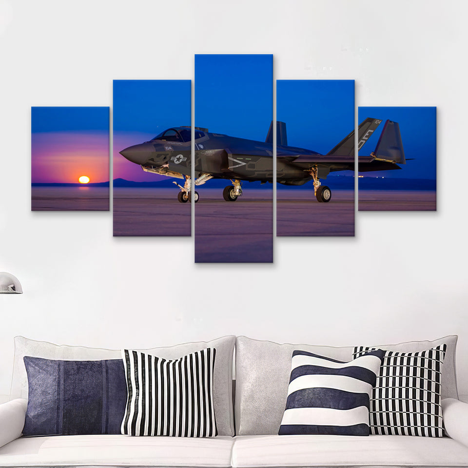 F 35 Id Lightning Military Aircraft Canvas 5 Piece Canvas Prints Wall Art Decor - Painting Canvas, Multi Panels