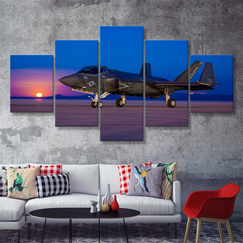 F 35 Id Lightning Military Aircraft Canvas 5 Piece Canvas Prints Wall Art Decor - Painting Canvas, Multi Panels
