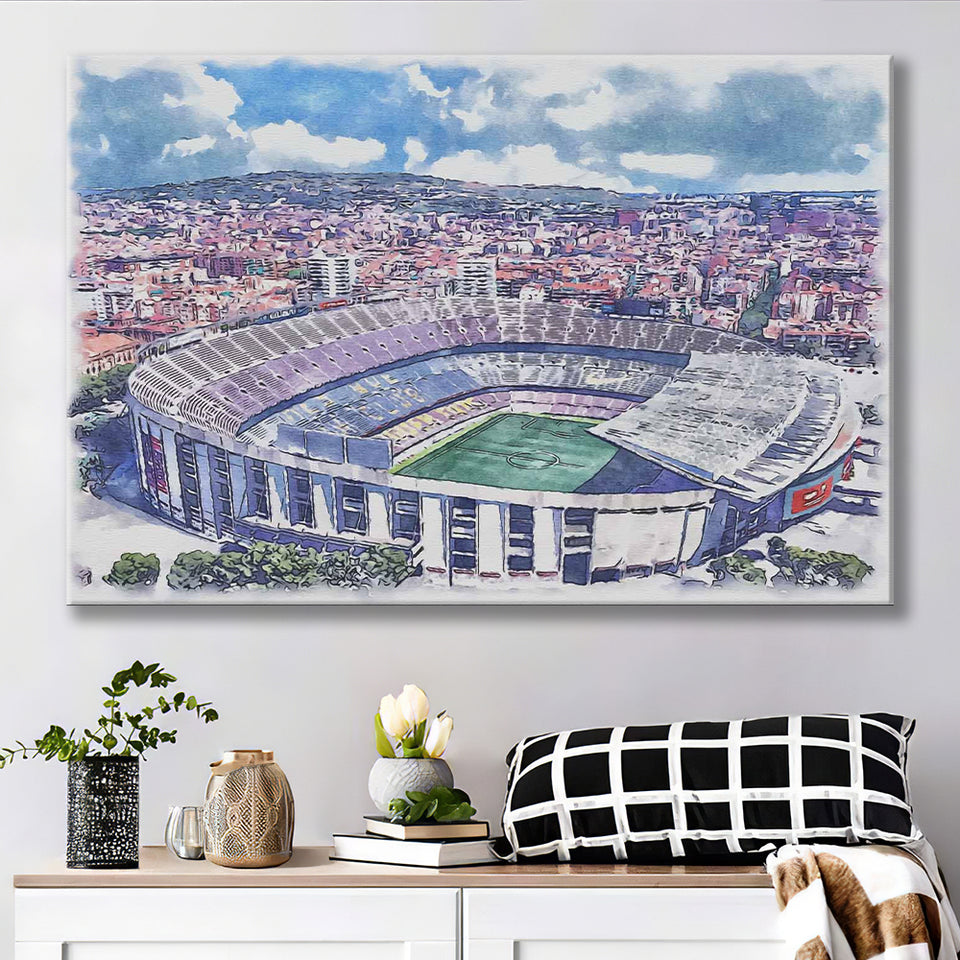 FC Barcelona Camp Nou Watercolor, Sport Art Prints Fan Gift, Canvas Prints Wall Art Decor