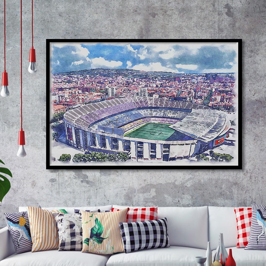 FC Barcelona Camp Nou Watercolor, Sport Prints Fan Gift, Framed Art Prints Wall Art Decor