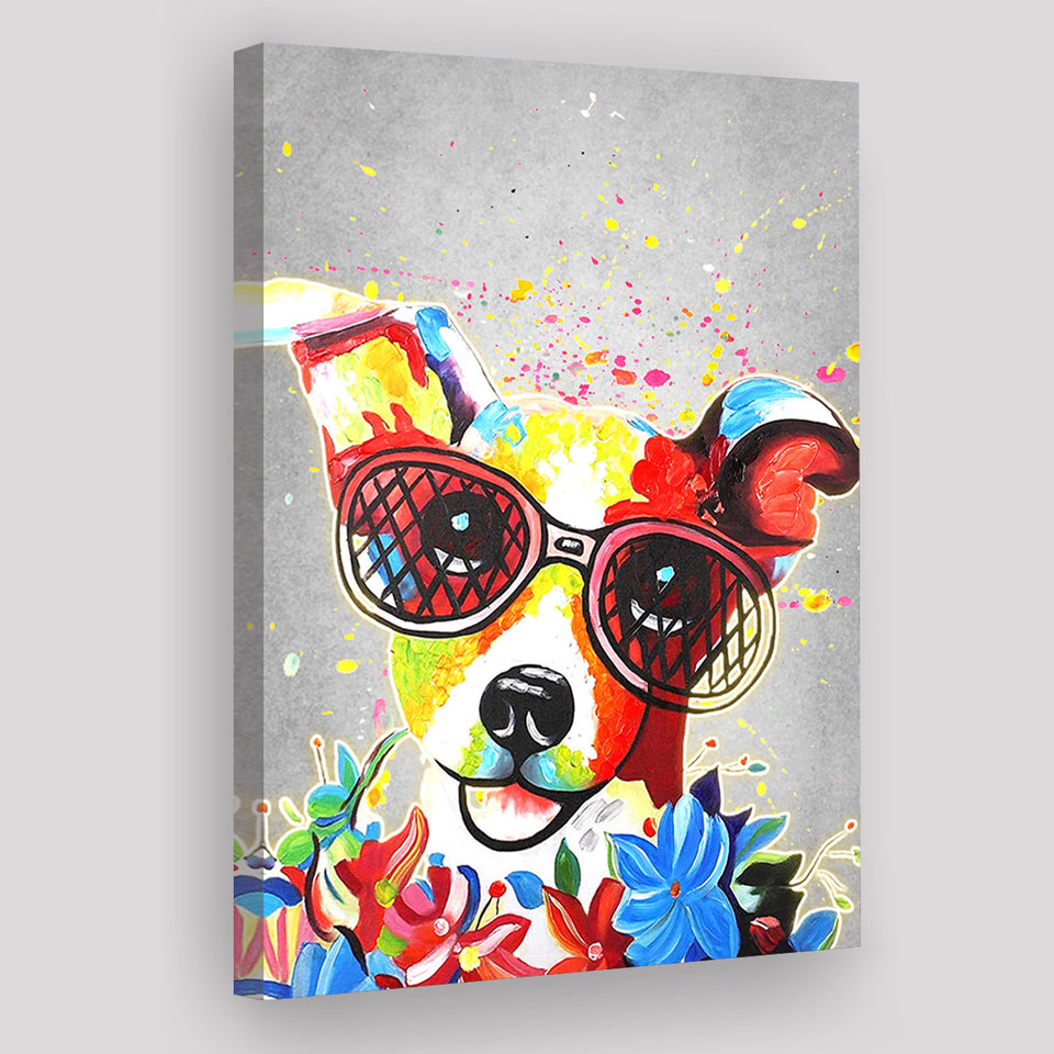 Floral Graffiti Puppy Pet House Decor Canvas Prints Wall Art Decor - Painting Canvas, Home Decor, Art Print, Art For Sale