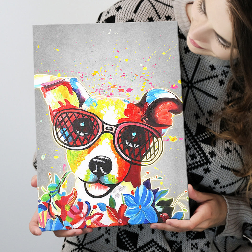 Floral Graffiti Puppy Pet House Decor Canvas Prints Wall Art Decor - Painting Canvas, Home Decor, Art Print, Art For Sale