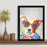 Floral Graffiti Puppy Pet House Decor Framed Canvas Prints Wall Art Decor - Painting Canvas, Floating Frame, Framed Picture