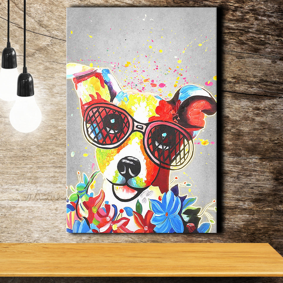 Floral Graffiti Puppy Pet House Decor Canvas Prints Wall Art Decor - Painting Canvas, Home Decor, Art Print, Art For Sale