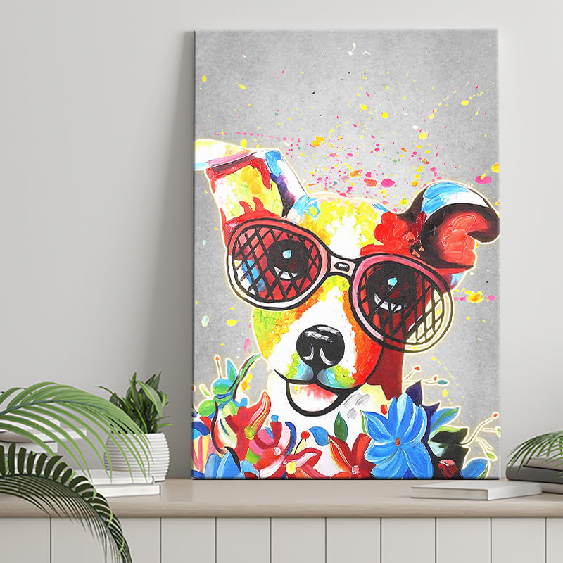 Floral Graffiti Puppy Pet House Decor Canvas Prints Wall Art Decor - Painting Canvas, Home Decor, Art Print, Art For Sale
