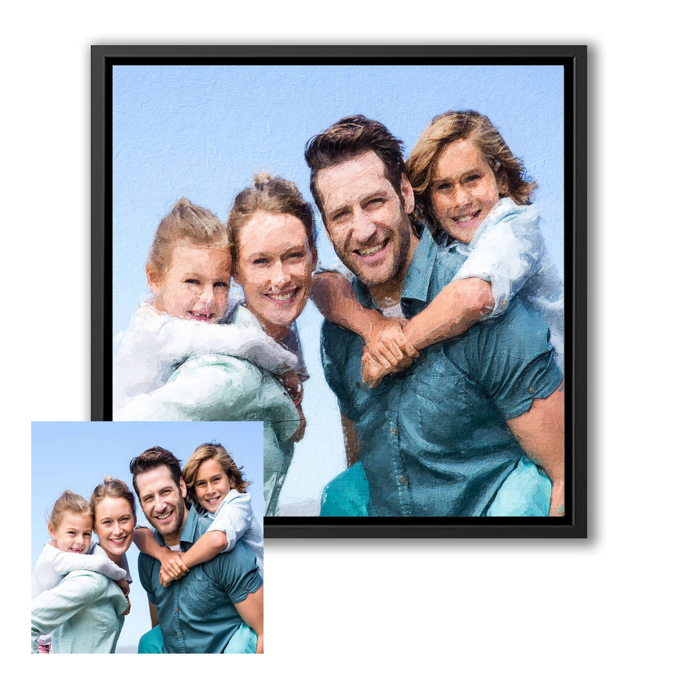 Custom Framed Canvas Prints Oil Painting Effect, Personalised Family Portrait With Pet, Memory Gift, Personalised Gift, Wall Art