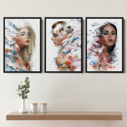 Faded Woman Set of 3 Piece Framed Canvas Prints Wall Art Decor