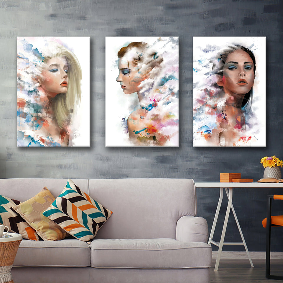 Faded Woman Canvas Set of 3 Piece Canvas Prints Wall Art Decor