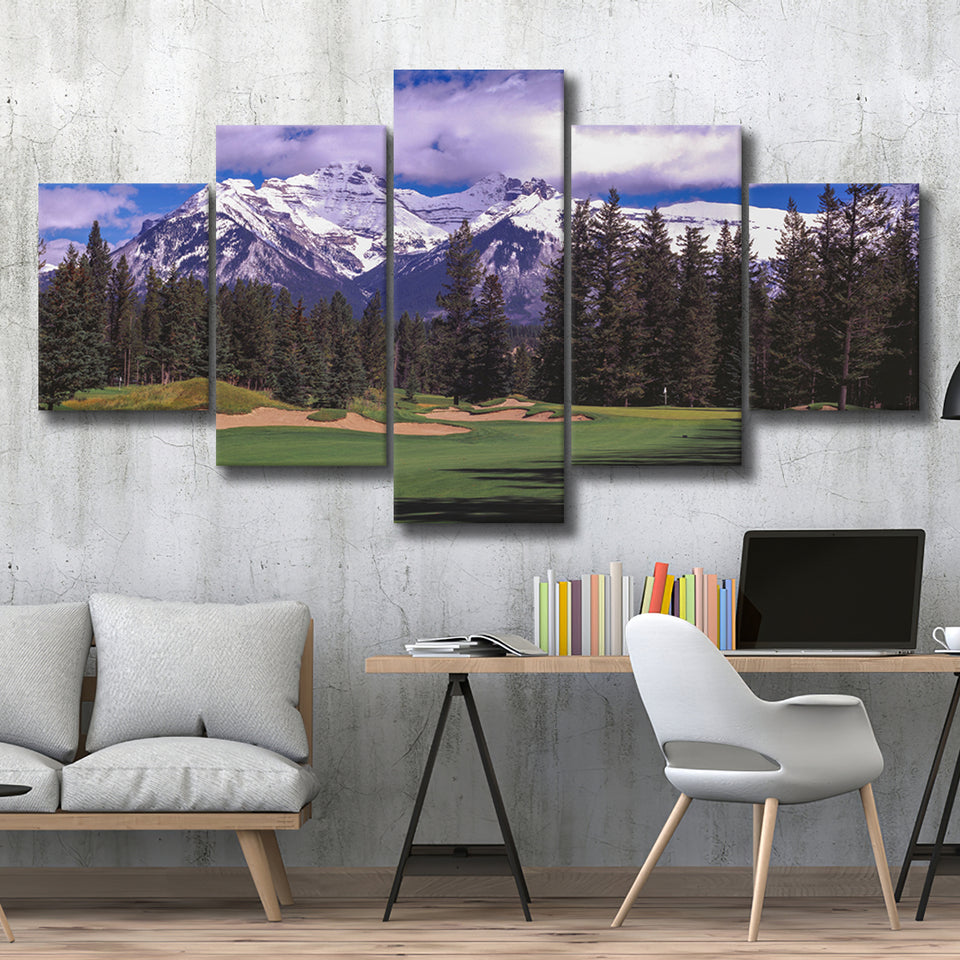 Fairmont Banff Springs Golf Course,Stanley Thompson Course Hole 01, Golf Art Print, 5 Panels Canvas Prints Wall Art Decor