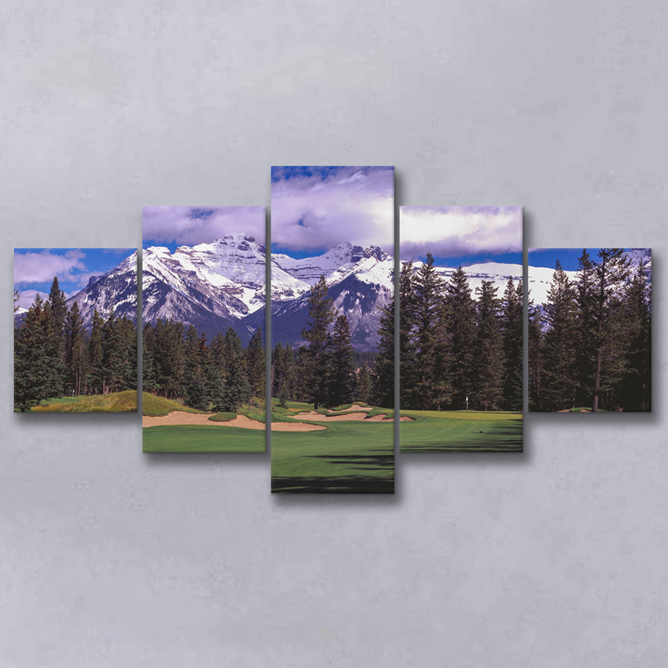 Fairmont Banff Springs Golf Course,Stanley Thompson Course Hole 01, Golf Art Print, 5 Panels Canvas Prints Wall Art Decor