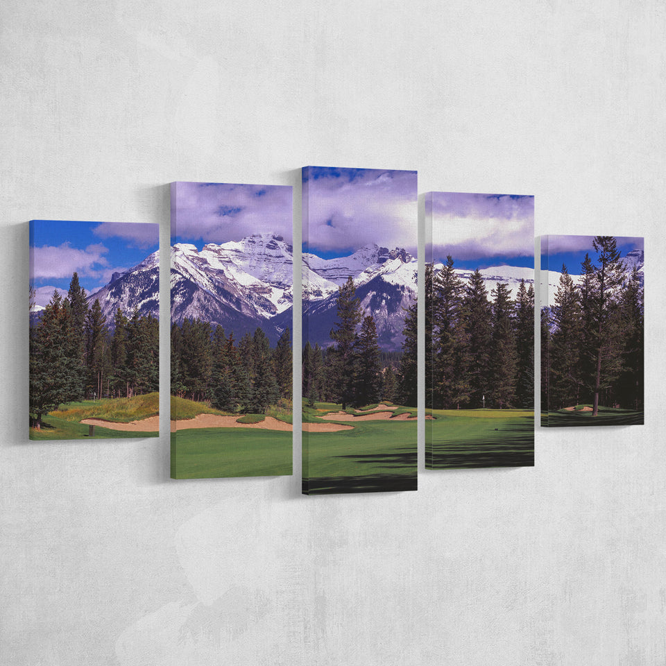 Fairmont Banff Springs Golf Course,Stanley Thompson Course Hole 01, Golf Art Print, 5 Panels Canvas Prints Wall Art Decor