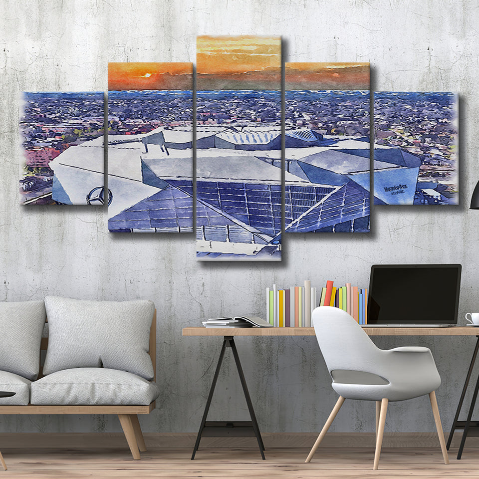 Falcons Stadium Watercolor, 5 Pieces, Multi Panel Canvas Prints Wall Art Decor