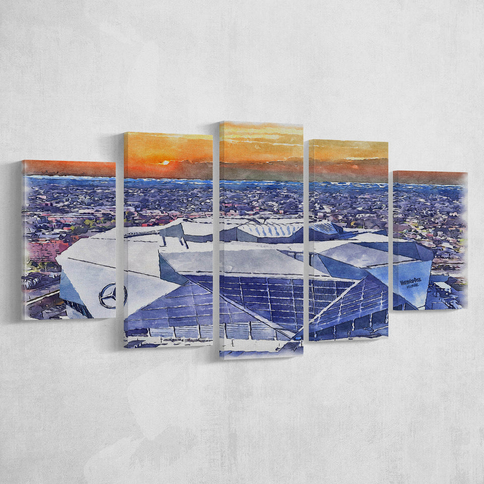 Falcons Stadium Watercolor, 5 Pieces, Multi Panel Canvas Prints Wall Art Decor