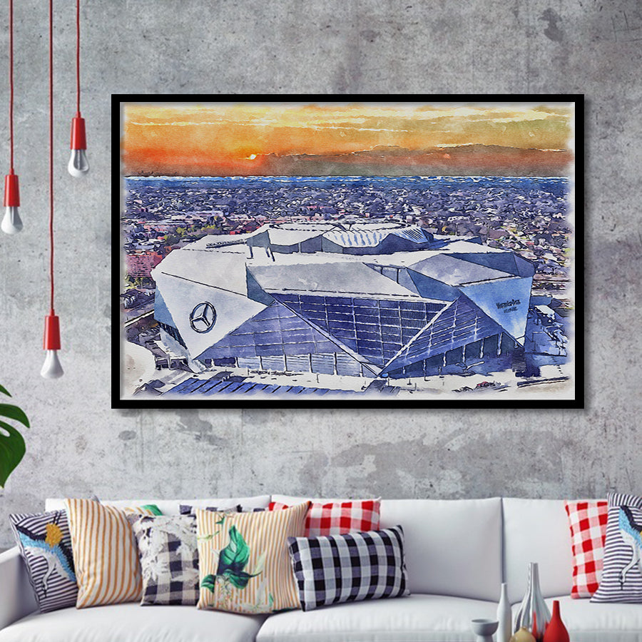 Falcons Stadium Watercolor, Sport Prints Fan Gift, Framed Art Prints Wall Art Decor