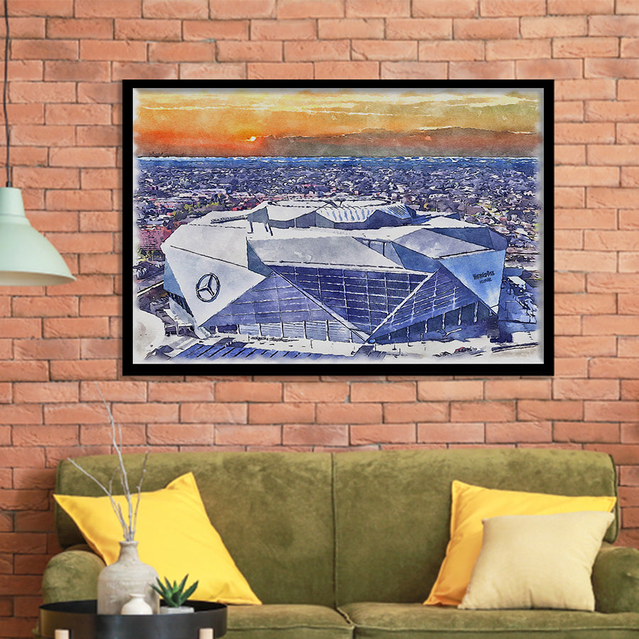 Falcons Stadium Watercolor, Sport Prints Fan Gift, Framed Art Prints Wall Art Decor