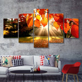 Fall Leaves Canvas  5 Pieces Canvas Prints Wall Art - Painting Canvas, Multi Panel, Wall Decor, Canvas Art