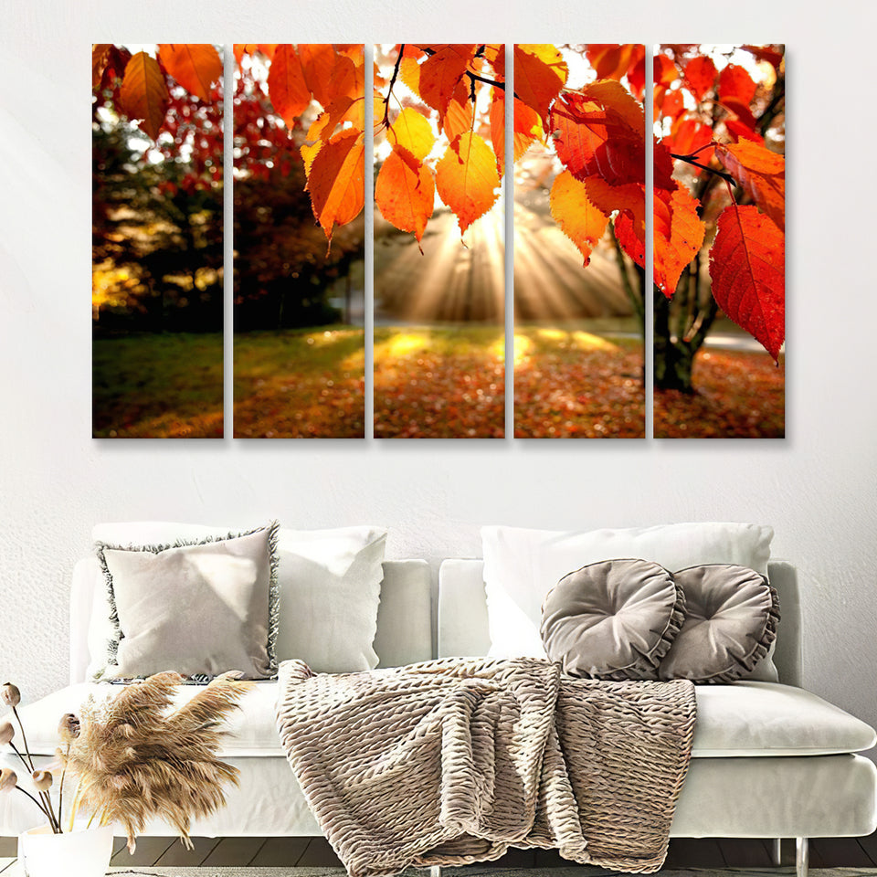 Fall Leaves Canvas  5 Pieces B Canvas Prints Wall Art - Painting Canvas, Multi Panel, Wall Decor, Canvas Art