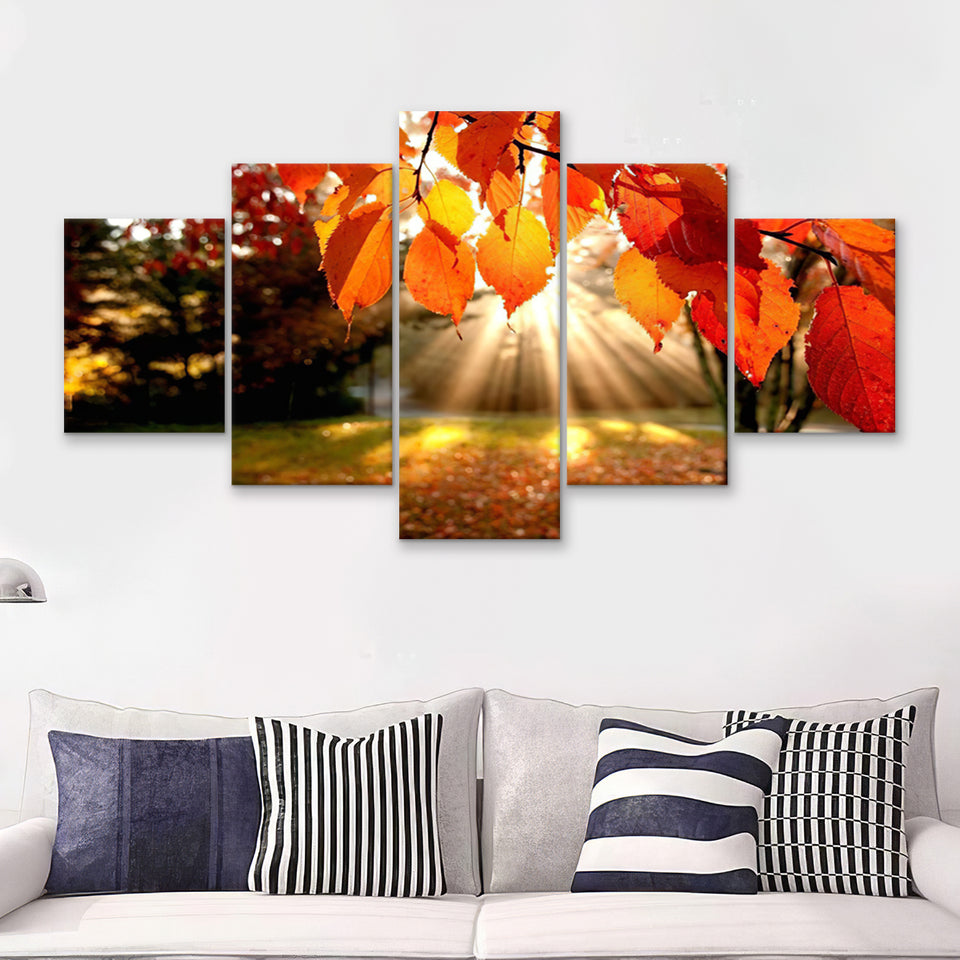 Fall Leaves Canvas  5 Pieces Canvas Prints Wall Art - Painting Canvas, Multi Panel, Wall Decor, Canvas Art