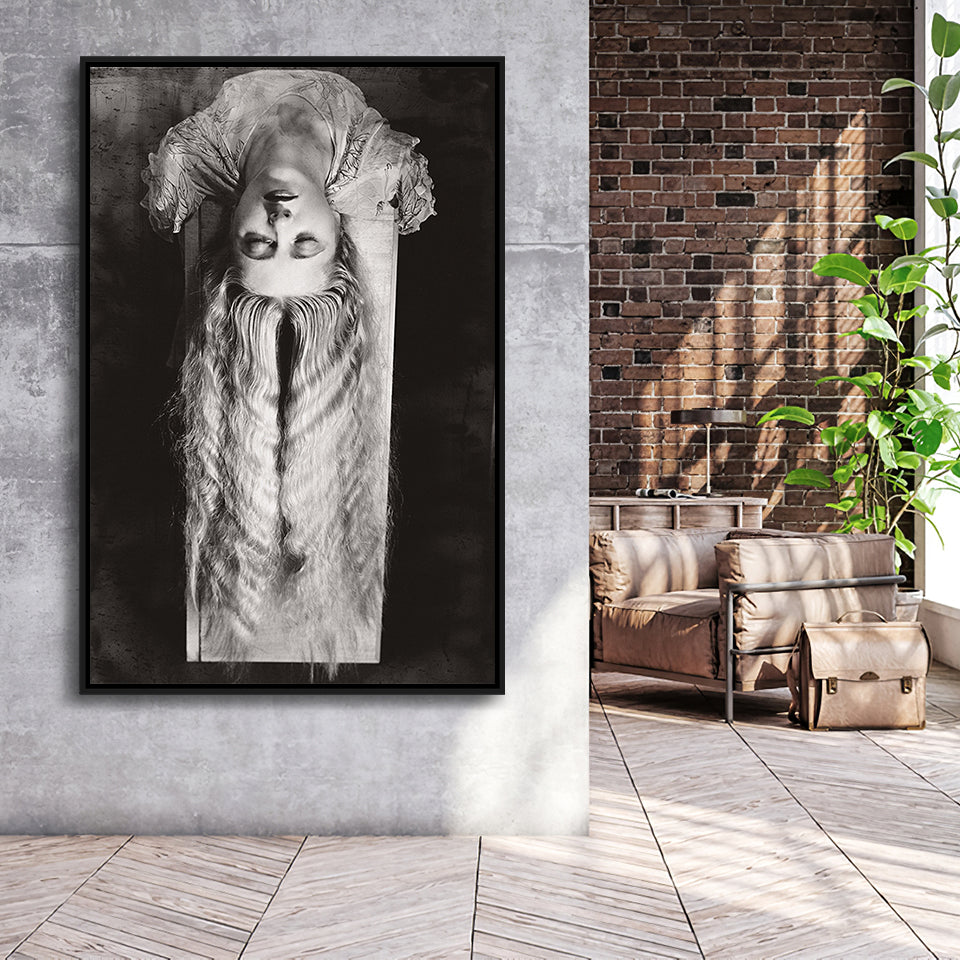 Falling Hair Black And White Print, Man Ray Framed Canvas Prints Wall Art Home Decor, Floating Frame