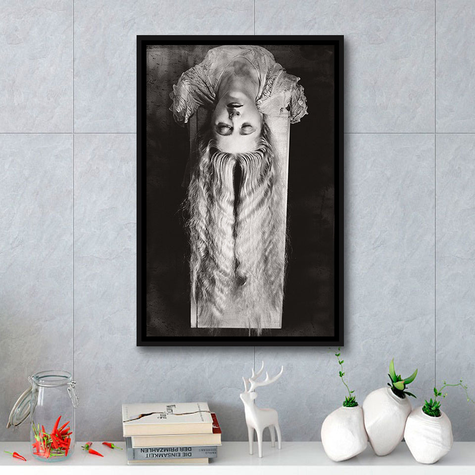 Falling Hair Black And White Print, Man Ray Framed Canvas Prints Wall Art Home Decor, Floating Frame