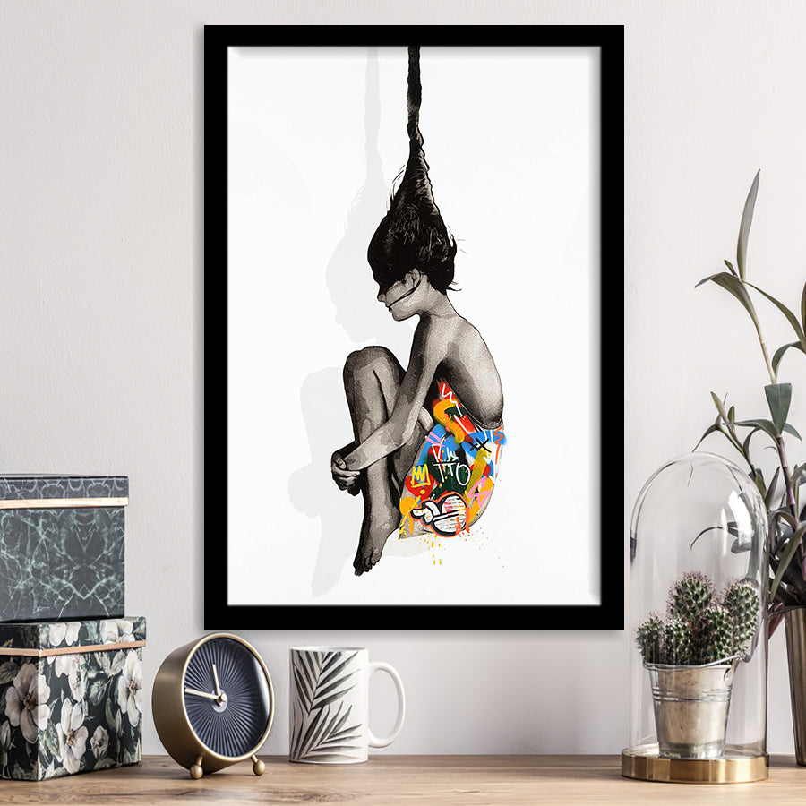 Falling Out Of Consciousness Graffiti Art, Framed Art Prints Wall Art Home Decor, Ready to Hang