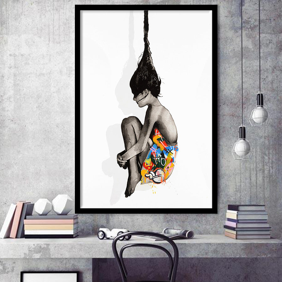 Falling Out Of Consciousness Graffiti Art, Framed Art Prints Wall Art Home Decor, Ready to Hang