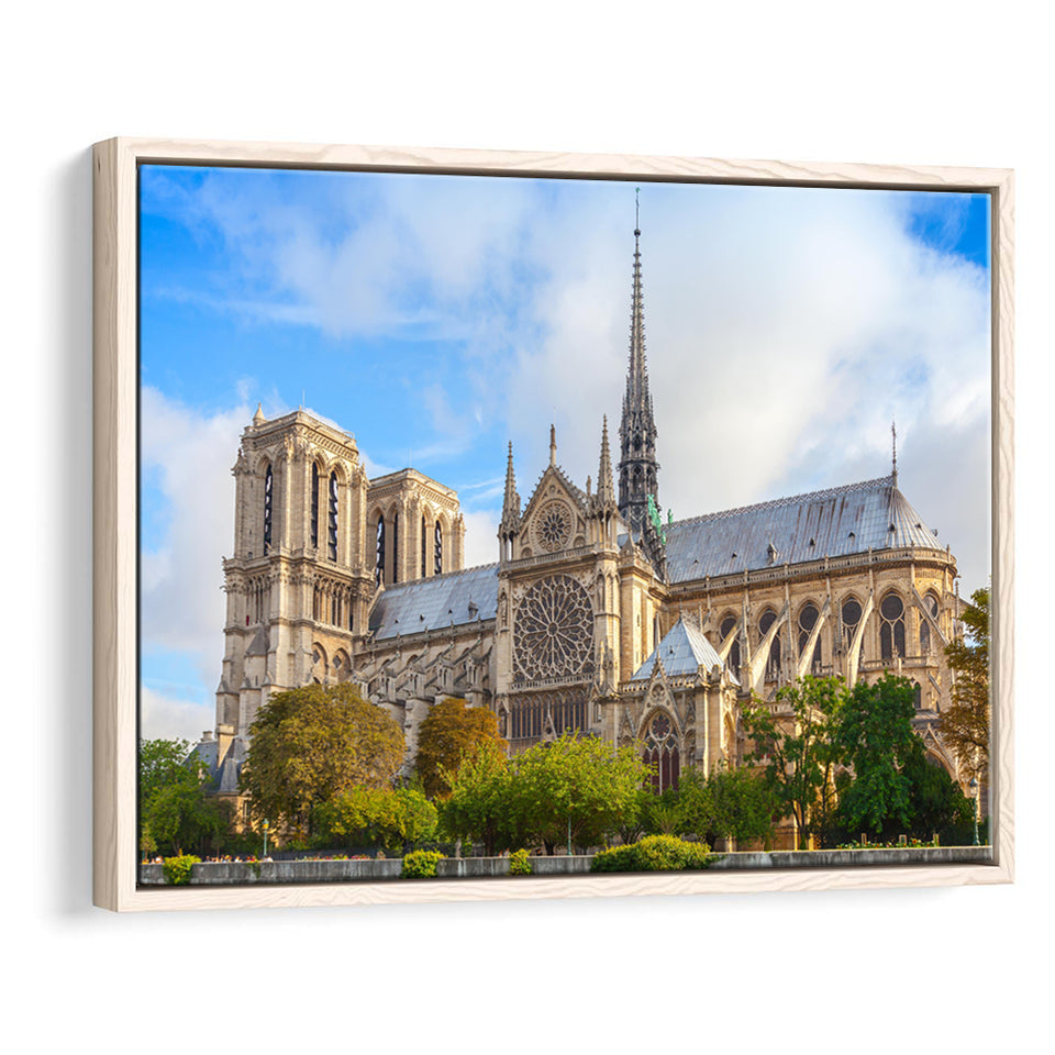 Famous Places, Cathedral Of Notre Dame Paris Art Framed Canvas Prints Wall Art, Floating Frame, Large Canvas Home Decor